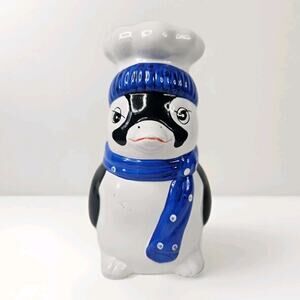 Retro Penguin with Chef Hat Vintage Penguin Ceramic Figurine Vase Winter Kitchen